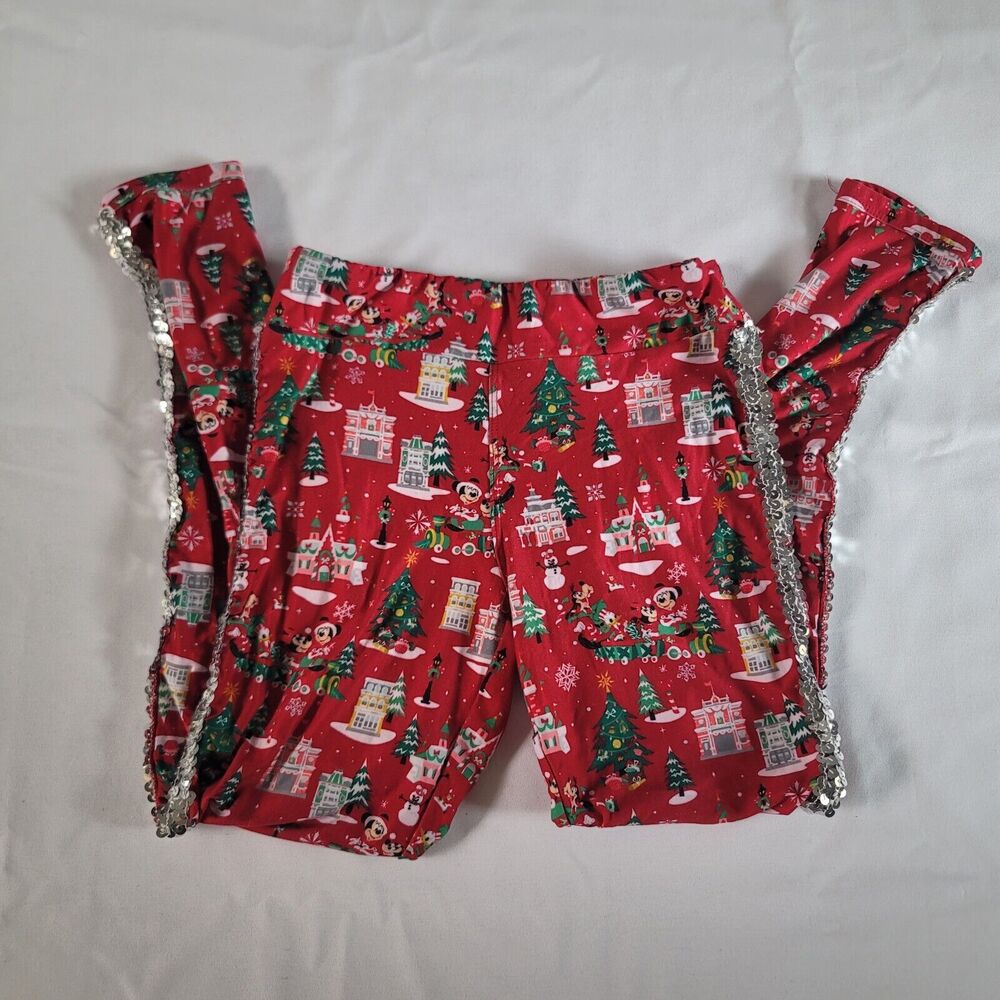 Disney Parks Girls Legging Pants Christmas Holiday with Sparkly Edges Size Large